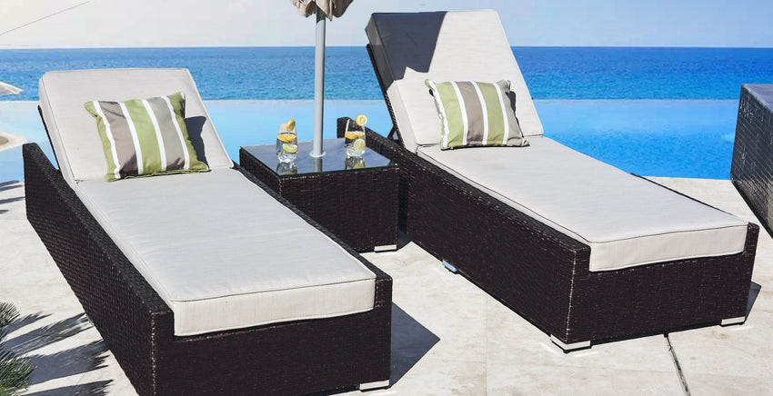 Direct Wicker Outdoor Patio Adjustable Backrest Rattan Chaise Lounge Set with Cushions