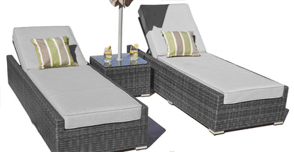 Direct Wicker Outdoor Patio Adjustable Backrest Rattan Chaise Lounge Set with Cushions