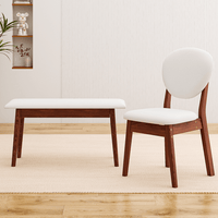 Rubberwood Dining Table Set, 1 Rectangular Table + 4 Upholstered Chairs + 1 Bench, Dark Walnut Finish with Beige Cushions, Detachable & Easy Assemble, for Kitchen Dining Room Apartment