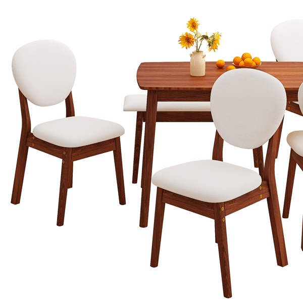Rubberwood Dining Table Set, 1 Rectangular Table + 4 Upholstered Chairs + 1 Bench, Dark Walnut Finish with Beige Cushions, Detachable & Easy Assemble, for Kitchen Dining Room Apartment