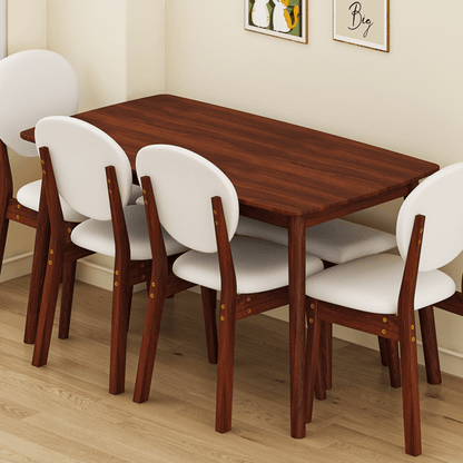 Rubberwood Dining Table Set, 1 Rectangular Table + 4 Upholstered Chairs + 1 Bench, Dark Walnut Finish with Beige Cushions, Detachable & Easy Assemble, for Kitchen Dining Room Apartment