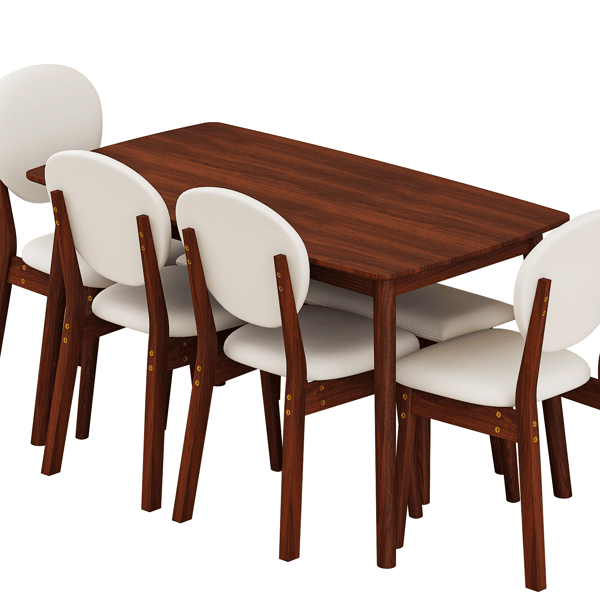 Rubberwood Dining Table Set, 1 Rectangular Table + 4 Upholstered Chairs + 1 Bench, Dark Walnut Finish with Beige Cushions, Detachable & Easy Assemble, for Kitchen Dining Room Apartment