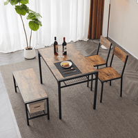 Dining Table Set for 4, Kitchen Table with 2 Chairs and a Bench, 4 Piece Kitchen Table Set for Small Space, Home Kitchen Bar Pub Apartment, Rustic Brown