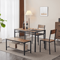 Dining Table Set for 4, Kitchen Table with 2 Chairs and a Bench, 4 Piece Kitchen Table Set for Small Space, Home Kitchen Bar Pub Apartment, Rustic Brown