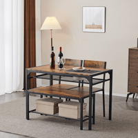 Dining Table Set for 4, Kitchen Table with 2 Chairs and a Bench, 4 Piece Kitchen Table Set for Small Space, Home Kitchen Bar Pub Apartment, Rustic Brown
