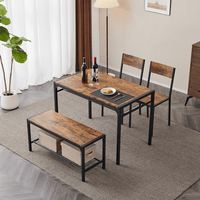 Dining Table Set for 4, Kitchen Table with 2 Chairs and a Bench, 4 Piece Kitchen Table Set for Small Space, Home Kitchen Bar Pub Apartment, Rustic Brown