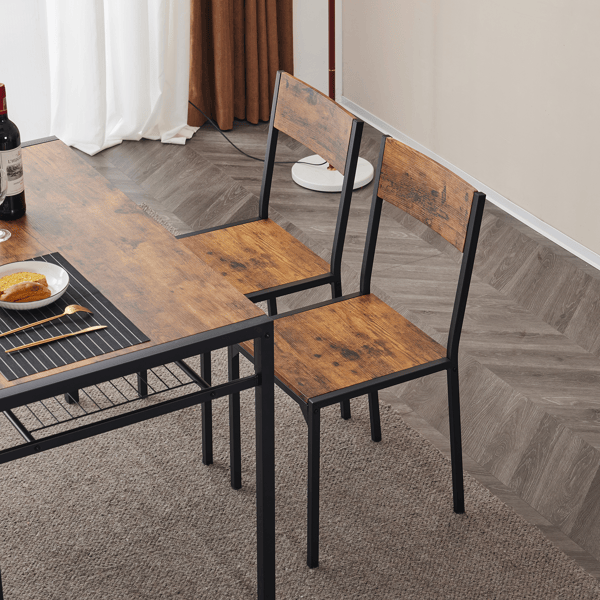 Dining Table Set for 4, Kitchen Table with 2 Chairs and a Bench, 4 Piece Kitchen Table Set for Small Space, Home Kitchen Bar Pub Apartment, Rustic Brown