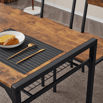 Dining Table Set for 4, Kitchen Table with 2 Chairs and a Bench, 4 Piece Kitchen Table Set for Small Space, Home Kitchen Bar Pub Apartment, Rustic Brown