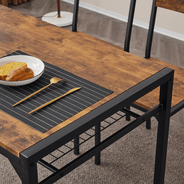 Dining Table Set for 4, Kitchen Table with 2 Chairs and a Bench, 4 Piece Kitchen Table Set for Small Space, Home Kitchen Bar Pub Apartment, Rustic Brown