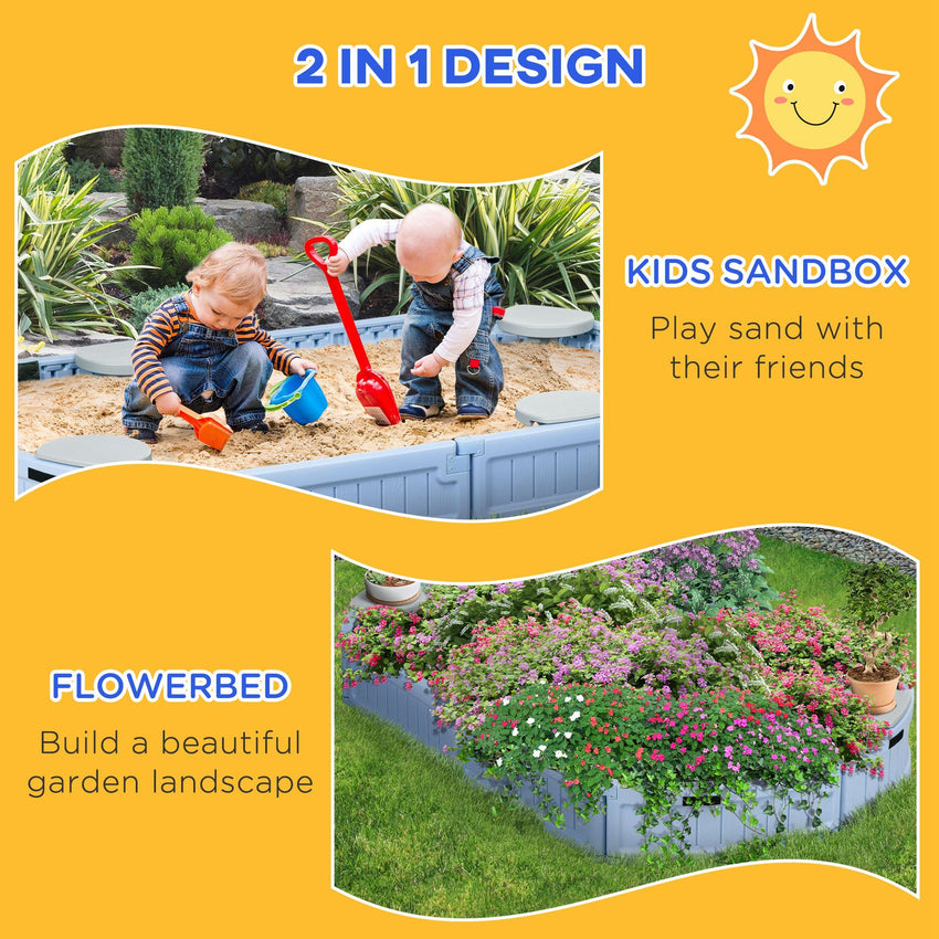 Kids Outdoor Sandbox with Cover, Seat Board for Backyard, Light Blue, 72" x 41.25" x 8.75"