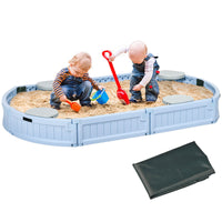Kids Outdoor Sandbox with Cover, Seat Board for Backyard, Light Blue, 72" x 41.25" x 8.75"
