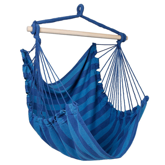 Hammock Hanging Chair Canvas Porch Patio Swing Seat Portable Camping Rope Seat Wooden Stick Hammock Chair w/ 2Pillows 265LBS Load-bearing