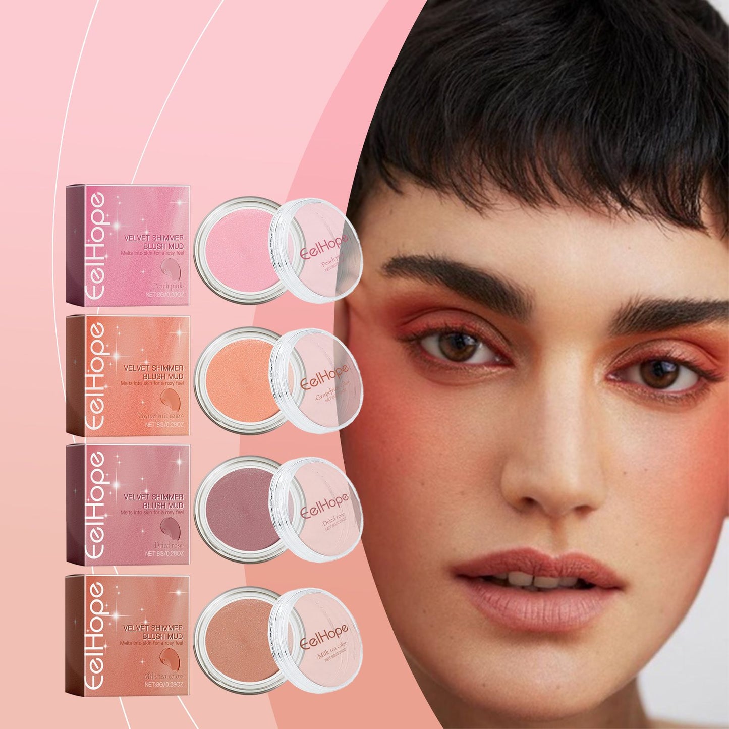 Eelhope (Milk tea color)Velvet Fine Flash Blush Clay Series, Natural Light And Light Color Red Makeup Cheeks Fine Flash Blush Cla