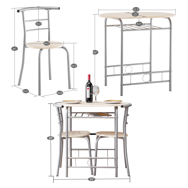 PVC Breakfast Table (One Table and Two Chairs) Natural