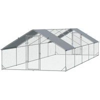 Large Chicken Coop with Waterproof and Anti-UV Cover, Spire Shaped for Outdoor and Yard Farm Use, 9.8' x 32.8' x 6.4'