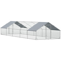 Large Chicken Coop with Waterproof and Anti-UV Cover, Spire Shaped for Outdoor and Yard Farm Use, 9.8' x 32.8' x 6.4'