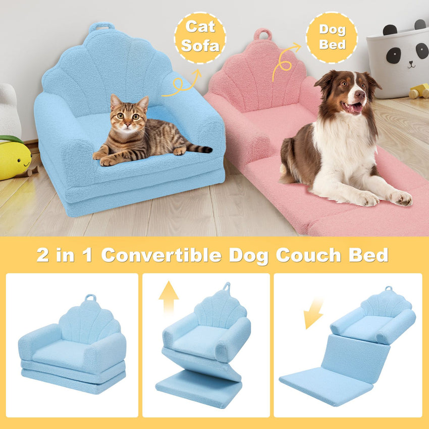 Shell-Shaped Convertible Dog Bed Sofa (22.8"x18.8"x15.7"): 2-in-1 Pet Bed & Couch With Machine-Washable Cover, Stylish Colors For Small/Medium/Large Dogs & Cats