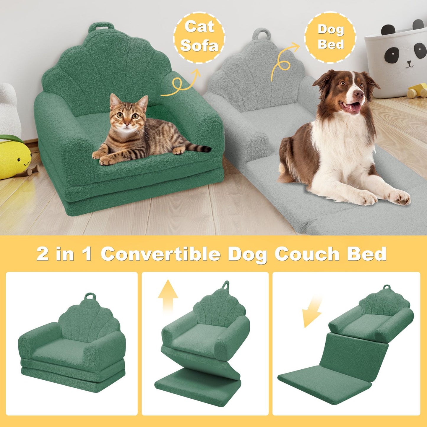 Shell-Shaped Convertible Dog Bed Sofa (22.8"x18.8"x15.7"): 2-in-1 Pet Bed & Couch With Machine-Washable Cover, Stylish Colors For Small/Medium/Large Dogs & Cats
