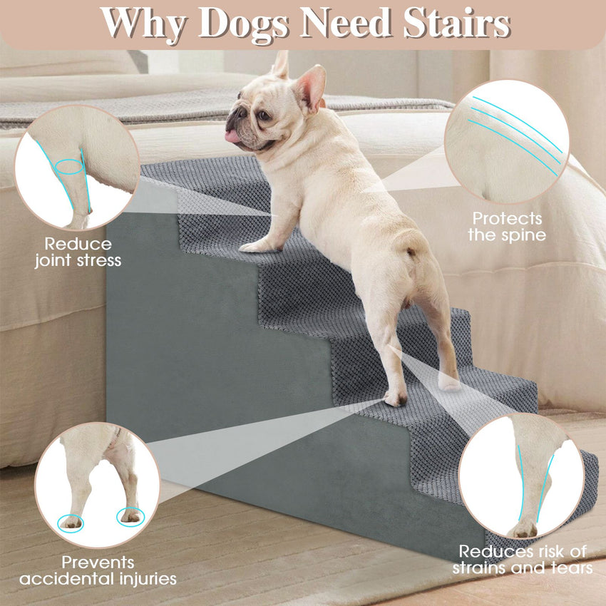 Dog Stairs For High Beds And Sofas - Pet Stairs For Older Dogs And Cats With Removable, Washable Covers And Non-slip Bottoms