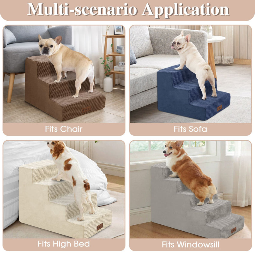 Dog Stairs For High Beds And Sofas - Pet Stairs For Older Dogs And Cats With Removable, Washable Covers And Non-slip Bottoms