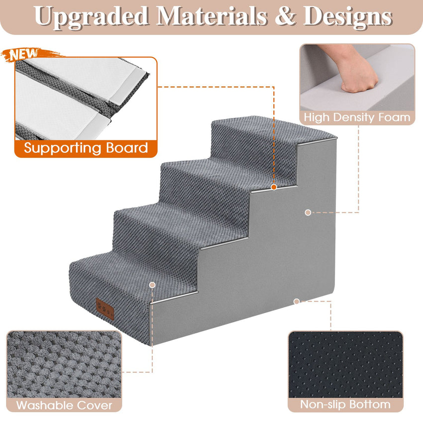 Dog Stairs For High Beds And Sofas - Pet Stairs For Older Dogs And Cats With Removable, Washable Covers And Non-slip Bottoms