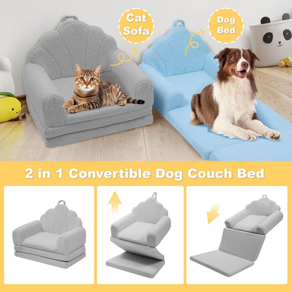 Shell-Shaped Convertible Dog Bed Sofa (22.8"x18.8"x15.7"): 2-in-1 Pet Bed & Couch With Machine-Washable Cover, Stylish Colors For Small/Medium/Large Dogs & Cats