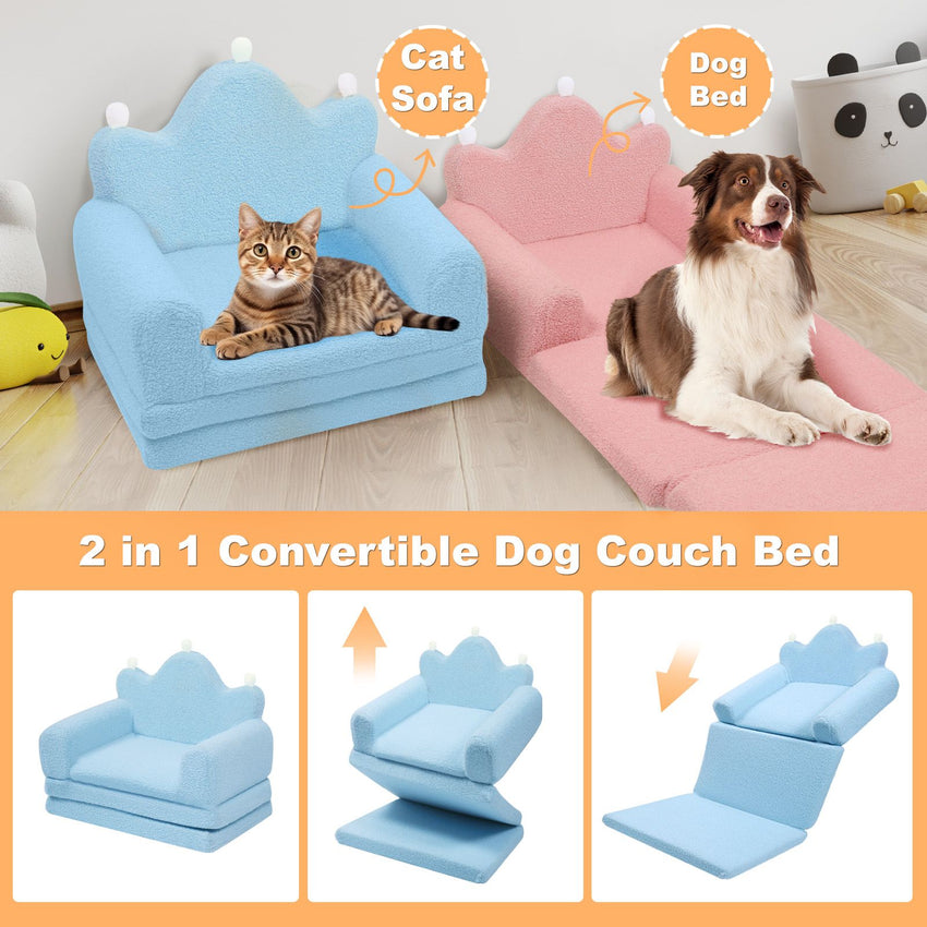 Tiara-Shaped Convertible Dog Bed And Sofa - 22.8"×18.8"×15.7" - 2-in-1 Luxurious Pet Bed With Plush Cushion And Machine-Washable Cover, Stylish Colors For Small/Medium/Large Dogs Or Cat