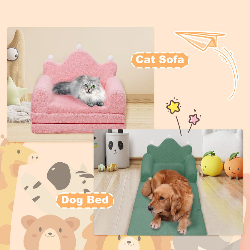 Tiara-Shaped Convertible Dog Bed And Sofa - 22.8"×18.8"×15.7" - 2-in-1 Luxurious Pet Bed With Plush Cushion And Machine-Washable Cover, Stylish Colors For Small/Medium/Large Dogs Or Cat