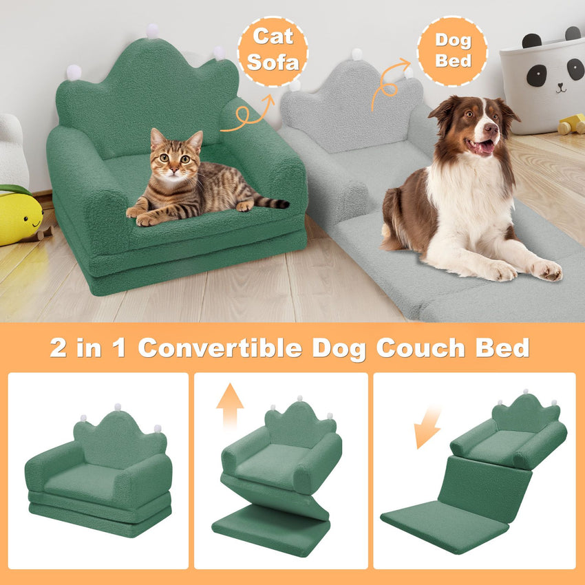 Tiara-Shaped Convertible Dog Bed And Sofa - 22.8"×18.8"×15.7" - 2-in-1 Luxurious Pet Bed With Plush Cushion And Machine-Washable Cover, Stylish Colors For Small/Medium/Large Dogs Or Cat