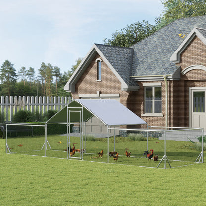 23' x 6.6' Large Chicken Coop with Weather-Resistant Cover for 12-14 Chickens, Silver