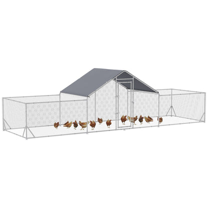 23' x 6.6' Large Chicken Coop with Weather-Resistant Cover for 12-14 Chickens, Silver