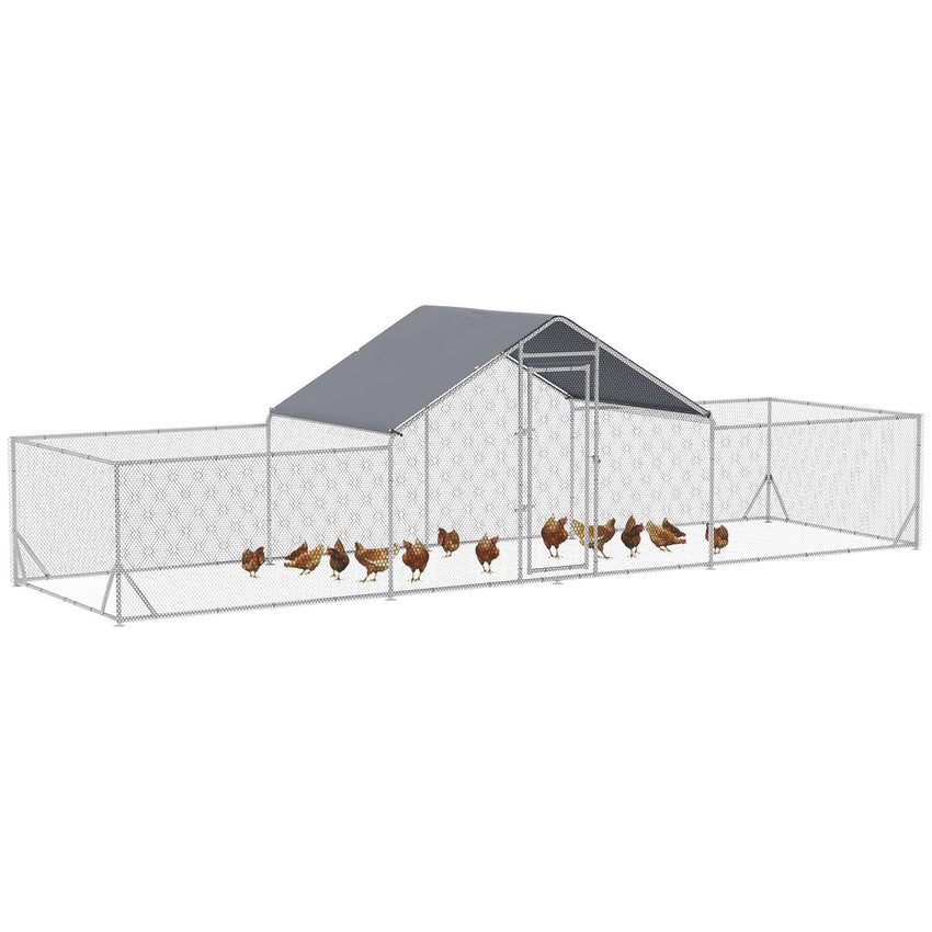 23' x 6.6' Large Chicken Coop with Weather-Resistant Cover for 12-14 Chickens, Silver