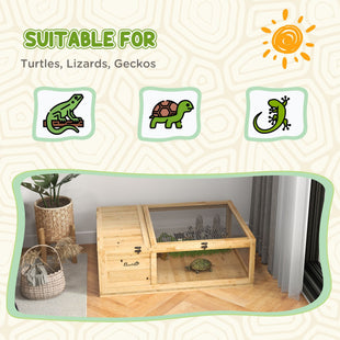PawHut Wooden Tortoise House Indoor Turtle Habitat Enclosure Outdoor Reptile Cage for Lizards, Geckos, Yellow