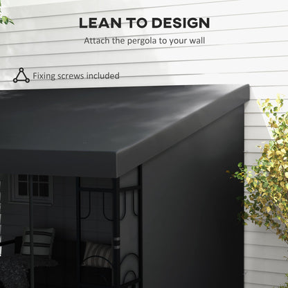 10' x 13' Wall Pergola, Outdoor Gazebo with 2 Curtains and 2 Nettings, UV Resistant, for Patio, Deck, Dark Grey