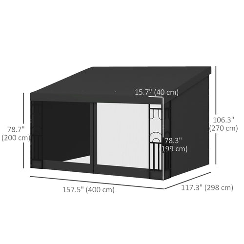 10' x 13' Wall Pergola, Outdoor Gazebo with 2 Curtains and 2 Nettings, UV Resistant, for Patio, Deck, Dark Grey