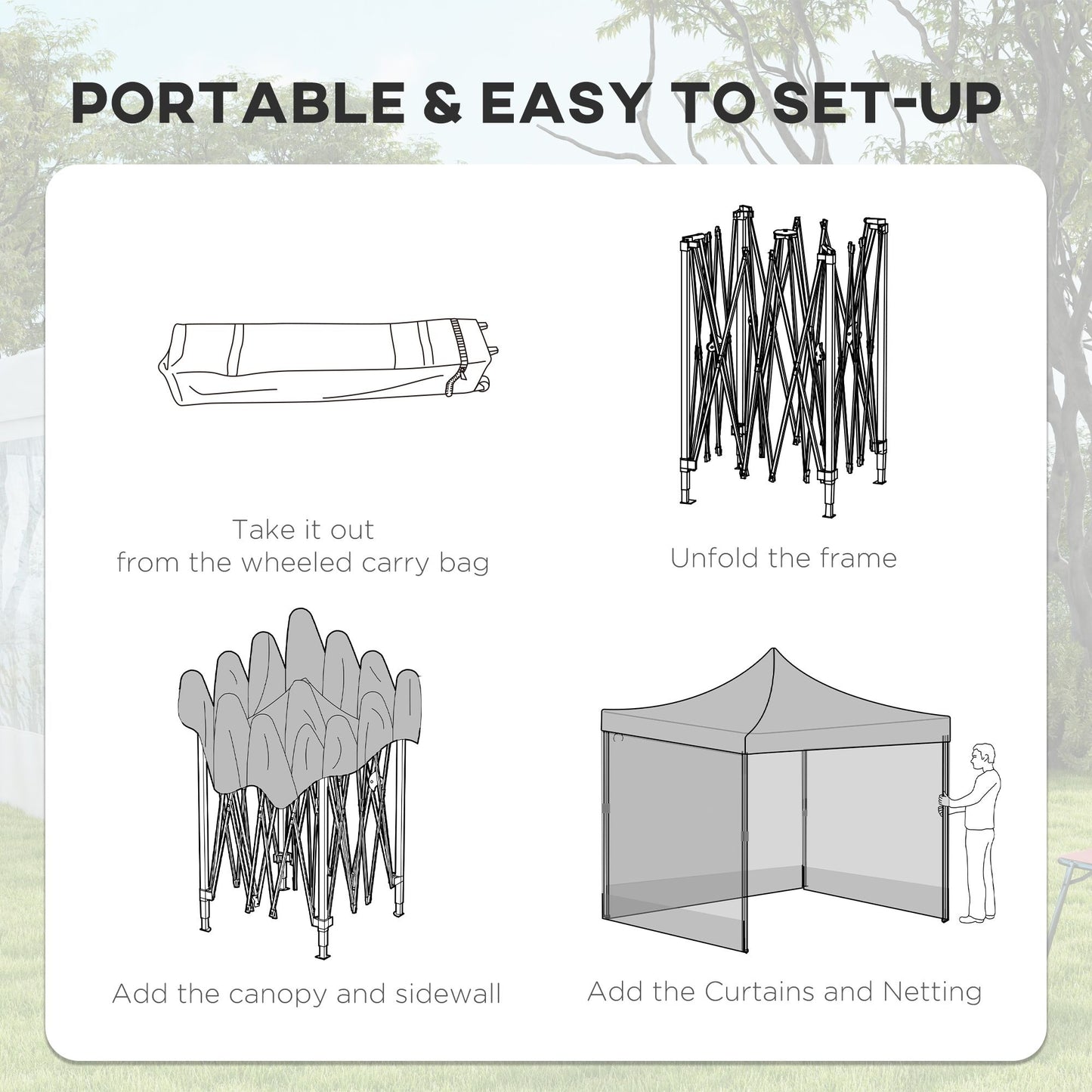 10' x 10' Pop Up Canopy Tent Gazebo with Wheeled Carry Bag and Sides, Height Adjustable for Outdoor, Patio, Garden