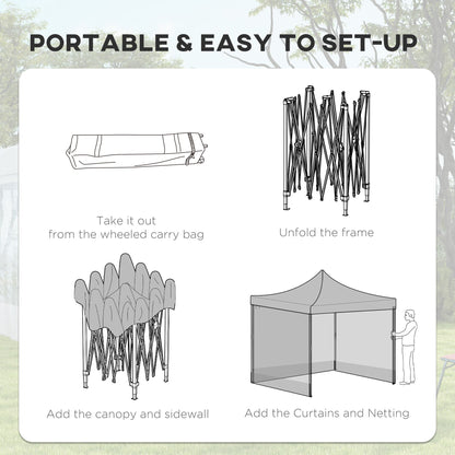 10' x 10' Pop Up Canopy Tent Gazebo with Wheeled Carry Bag and Sides, Height Adjustable for Outdoor, Patio, Garden