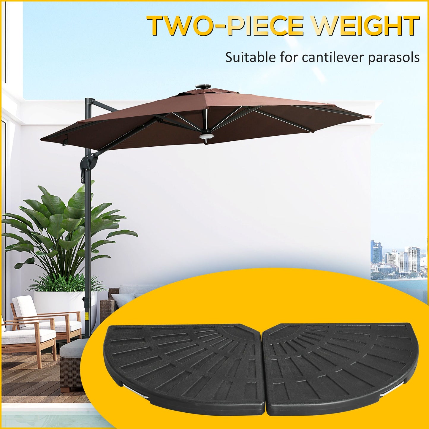 2-Piece Umbrella Weights for Cantilever Parasols with Handles, Heavy Duty Parasol Base Weights for Cross Base, Black