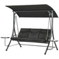 3 Seat Outdoor Swing Chair Steel Swing Bench Porch Swing With Adjustable Canopy & Coffee Tables & Cushion for Patio Garden, Black