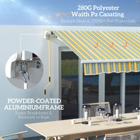 10' x 6.5' Manual Retractable Awning with LED Lights, Aluminum Frame Sun Canopies for Patio Door Window, Yellow/Grey