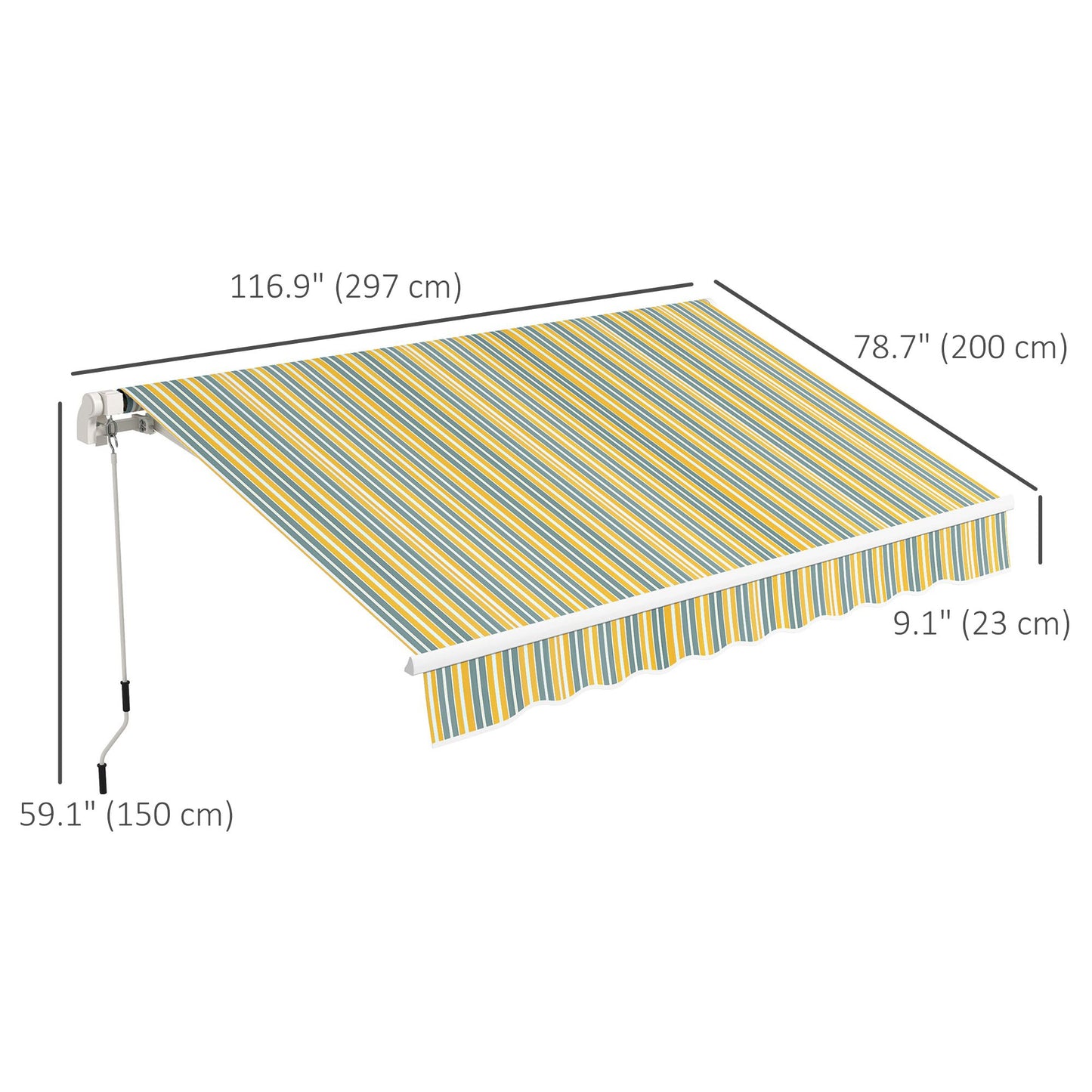 10' x 6.5' Manual Retractable Awning with LED Lights, Aluminum Frame Sun Canopies for Patio Door Window, Yellow/Grey