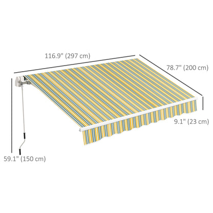 10' x 6.5' Manual Retractable Awning with LED Lights, Aluminum Frame Sun Canopies for Patio Door Window, Yellow/Grey