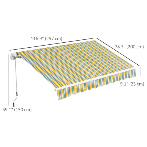 10' x 6.5' Manual Retractable Awning with LED Lights, Aluminum Frame Sun Canopies for Patio Door Window, Yellow/Grey