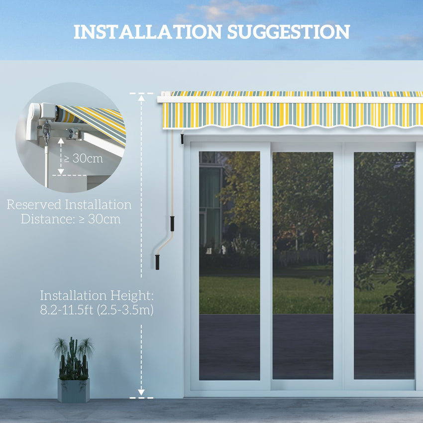 10' x 6.5' Manual Retractable Awning with LED Lights, Aluminum Frame Sun Canopies for Patio Door Window, Yellow/Grey