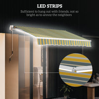 10' x 6.5' Manual Retractable Awning with LED Lights, Aluminum Frame Sun Canopies for Patio Door Window, Yellow/Grey