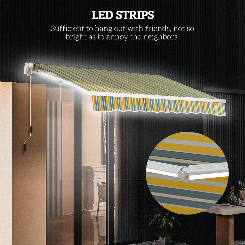 10' x 6.5' Manual Retractable Awning with LED Lights, Aluminum Frame Sun Canopies for Patio Door Window, Yellow/Grey