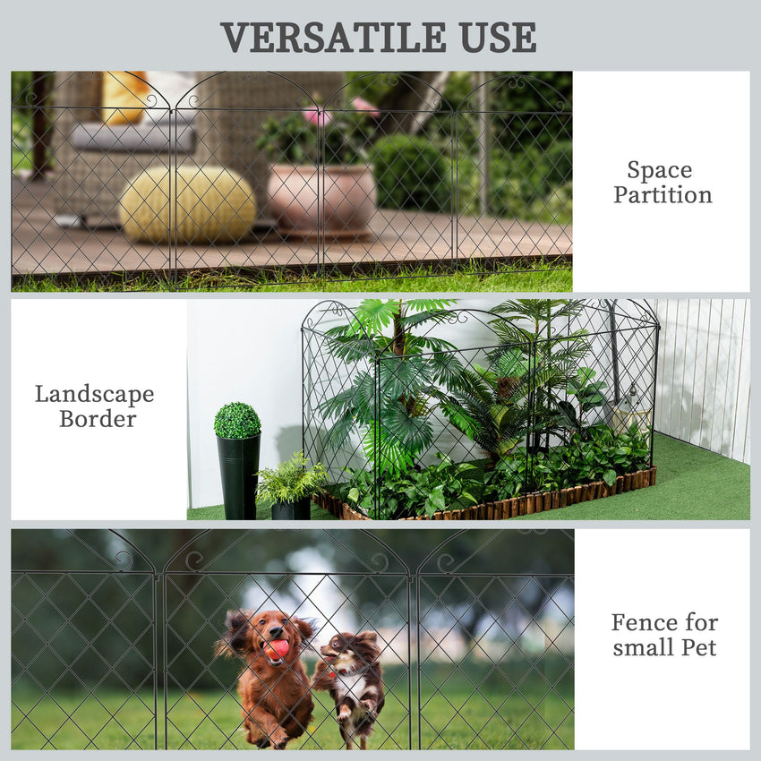 Outdoor Metal Garden Fence Panels, Animal Barrier & Border Edging for Yard, Patio, 4 Pack, Curved Scrollworks