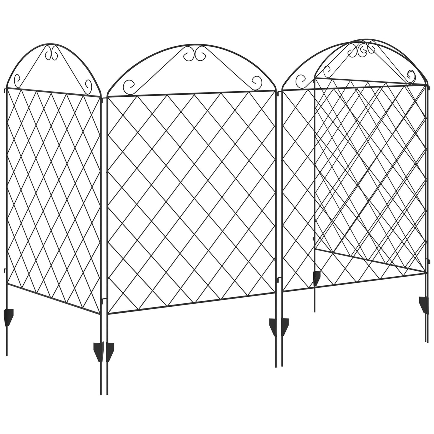 Outdoor Metal Garden Fence Panels, Animal Barrier & Border Edging for Yard, Patio, 4 Pack, Curved Scrollworks
