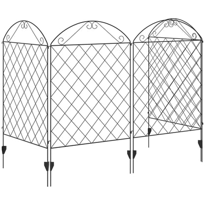 Outdoor Metal Garden Fence Panels, Animal Barrier & Border Edging for Yard, Patio, 4 Pack, Curved Scrollworks