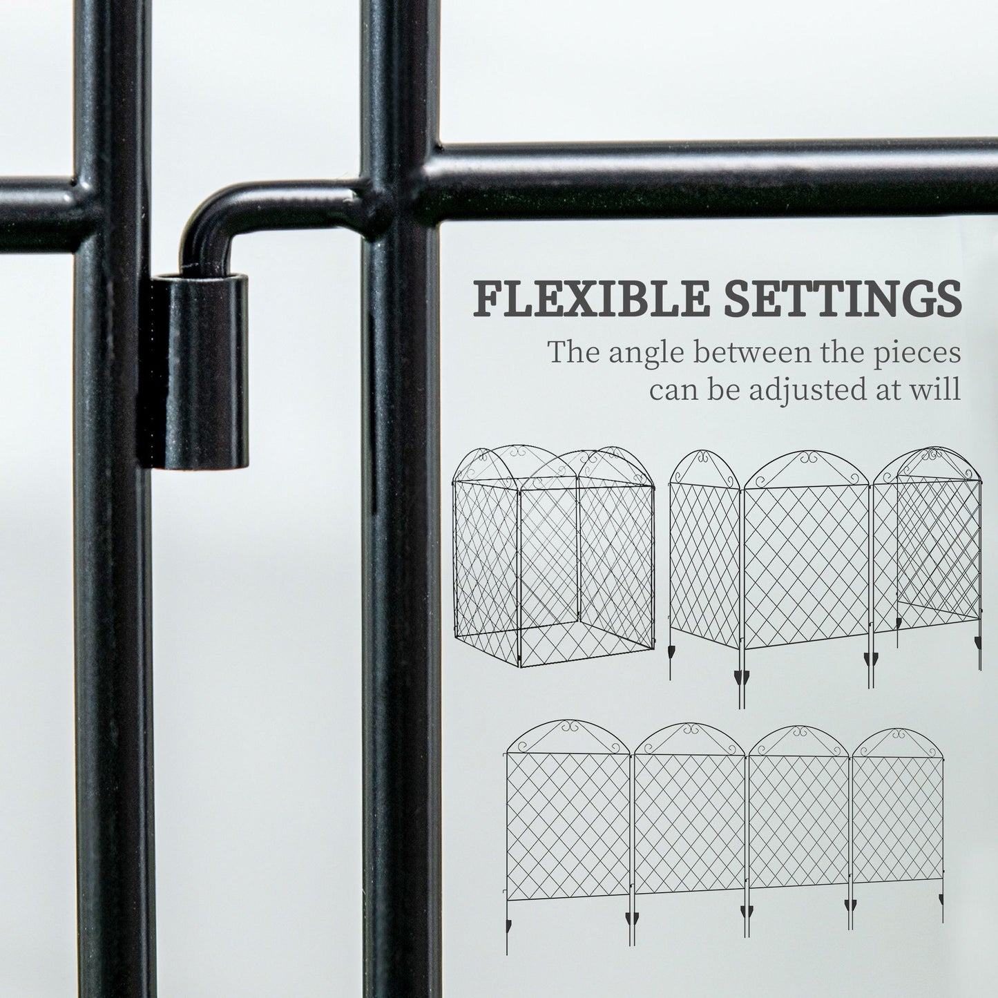 Outdoor Metal Garden Fence Panels, Animal Barrier & Border Edging for Yard, Patio, 4 Pack, Curved Scrollworks
